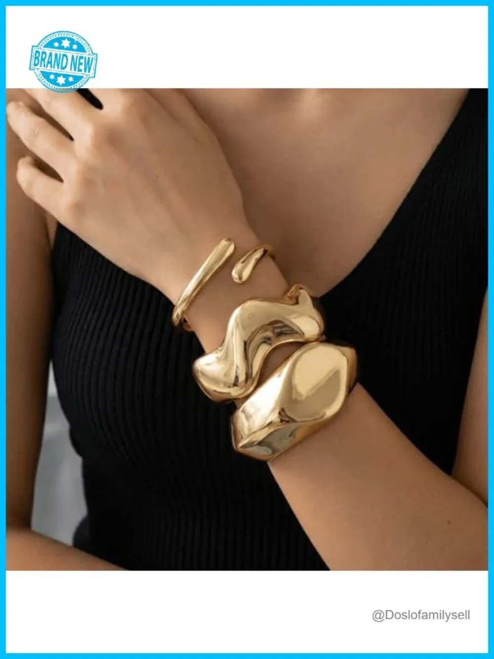 3Pcs Chunky Gold Bangle Bracelets Set 14K Gold Plated Stackable Cuff Bangles